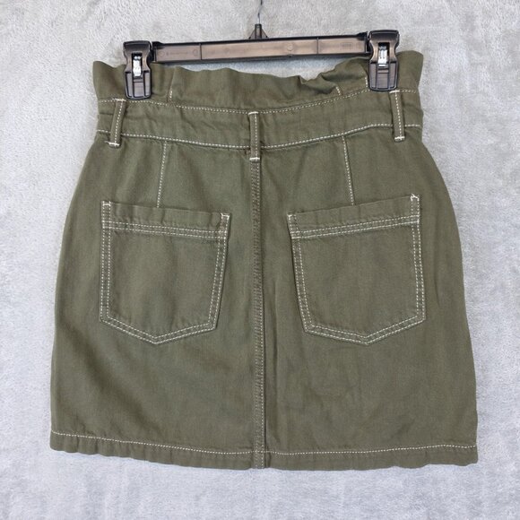 Free People Skirt Womens 6 Green Utility Paperbag Waist Pockets Mini Casual - Picture 2 of 9